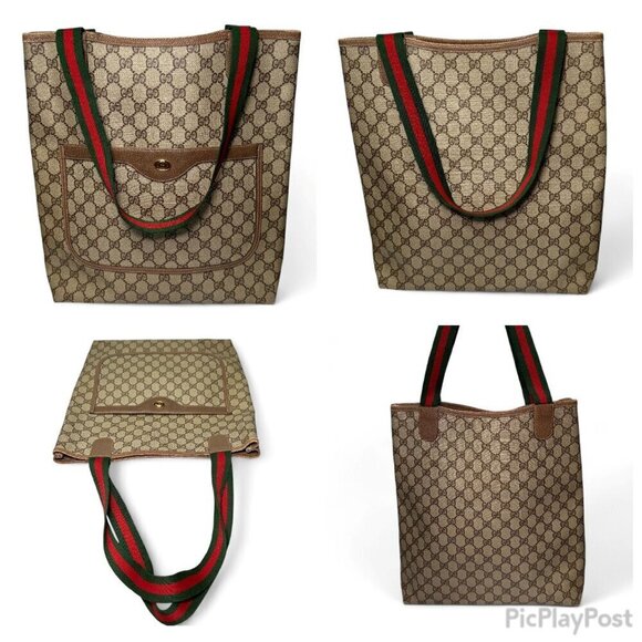 GUCCI Vintage Supreme Coated Canvas Sherry Line Tote Bag, Brown - Picture 14 of 14